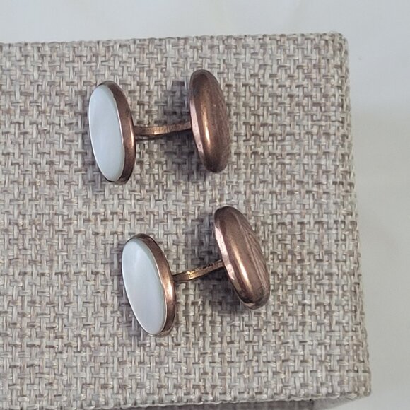 Antique Gold Cuff Links Mother of Pearl Gold Toned - Picture 1 of 14
